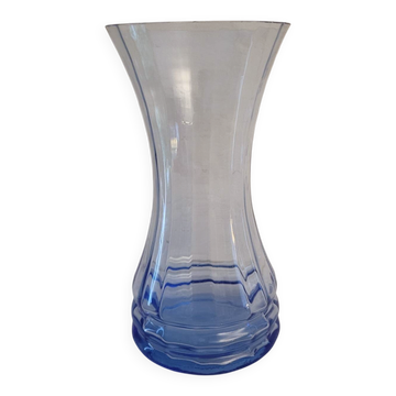 Vase en verre bleu facetté – Style Art Déco années  30's/40's