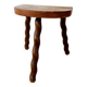 Tabouret vintage bois  tripode demi-lune pieds torsadés