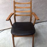Armchair blond wood and Scandinavian leather 60s