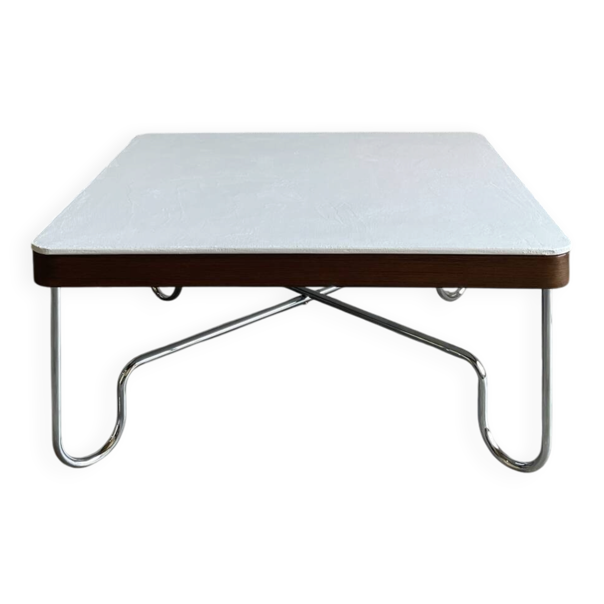 Vintage Bauhaus style coffee table – white mineral concrete & chrome – ann