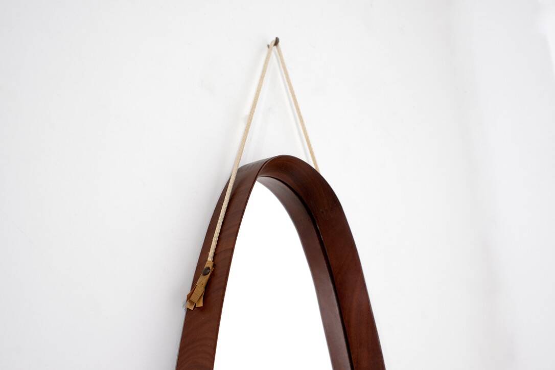 Vintage oval wooden mirror, Italy, 1960s.