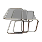Nesting tables metal and smoked glass 70s