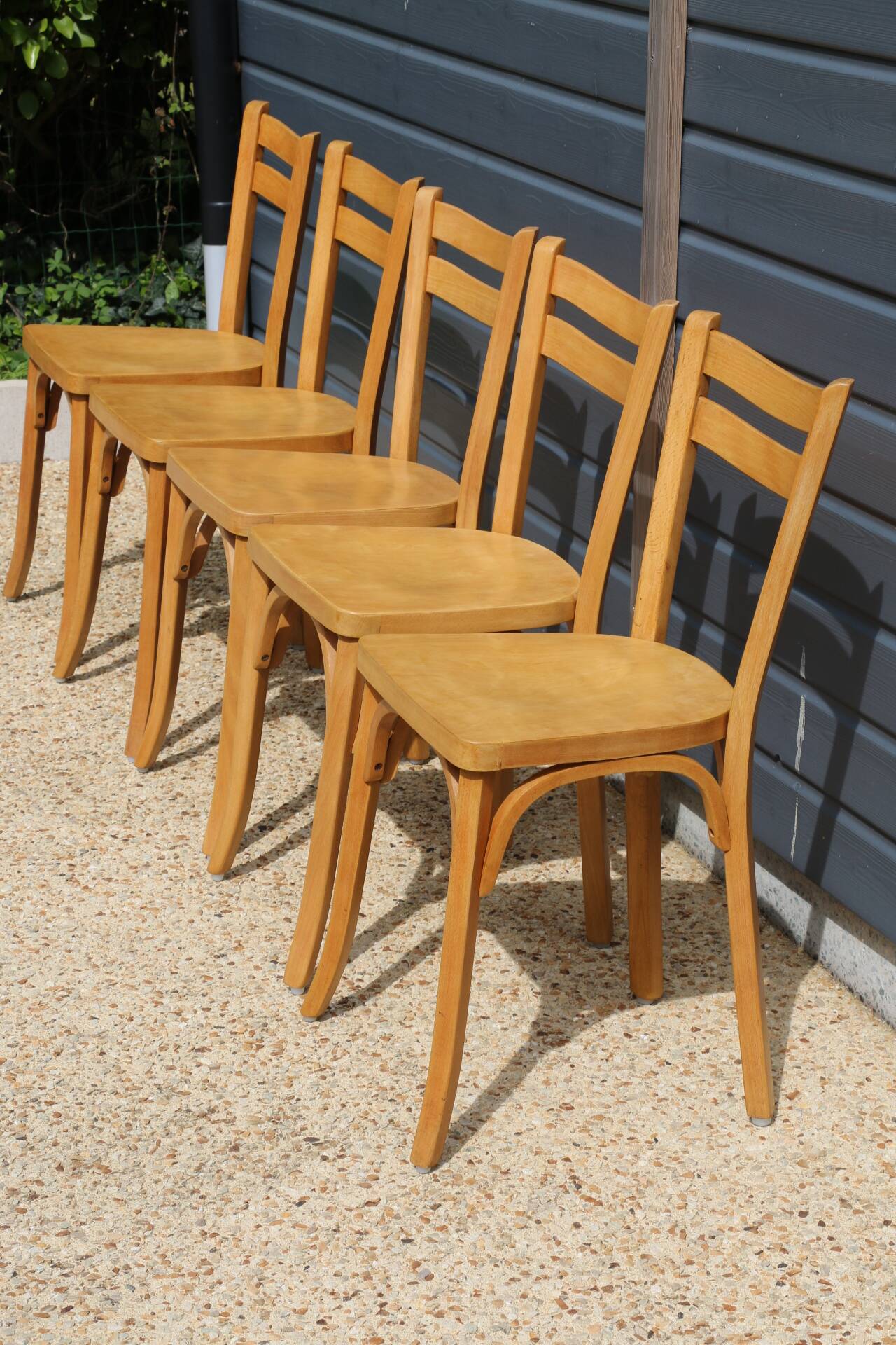 5 Baumann chairs No. 19 in light beech.