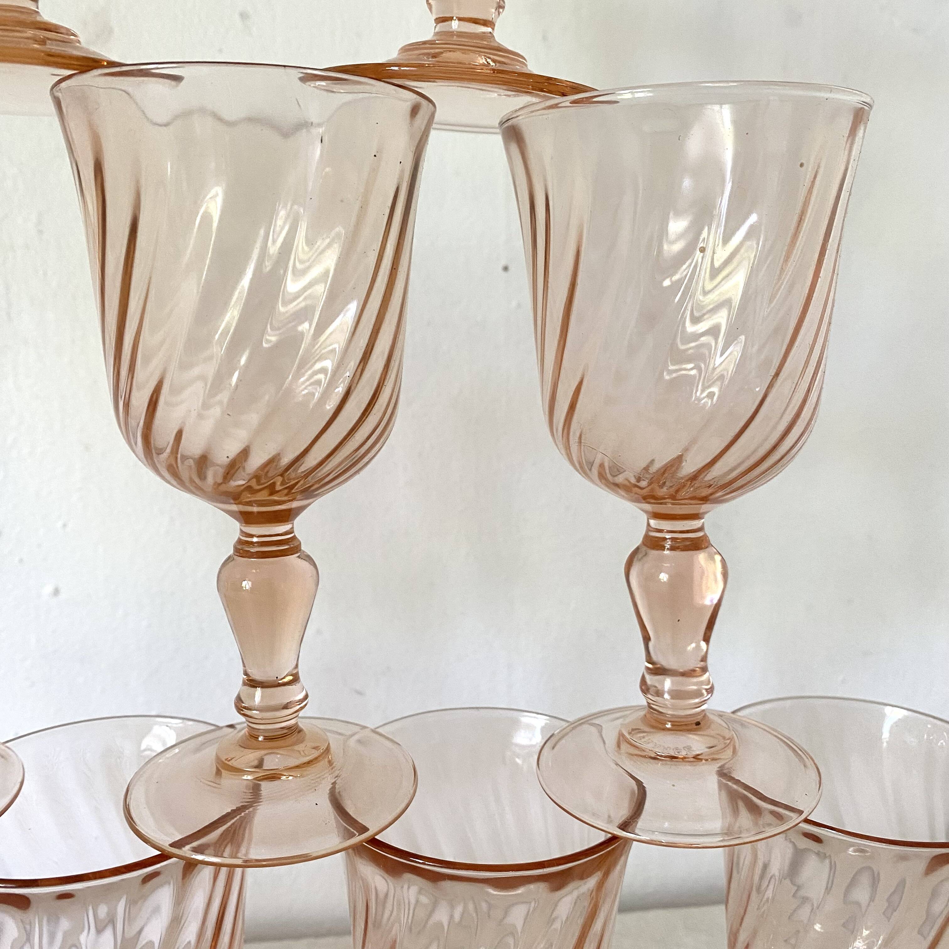 Vintage rose stemmed glasses -Rosaline Arcoroc