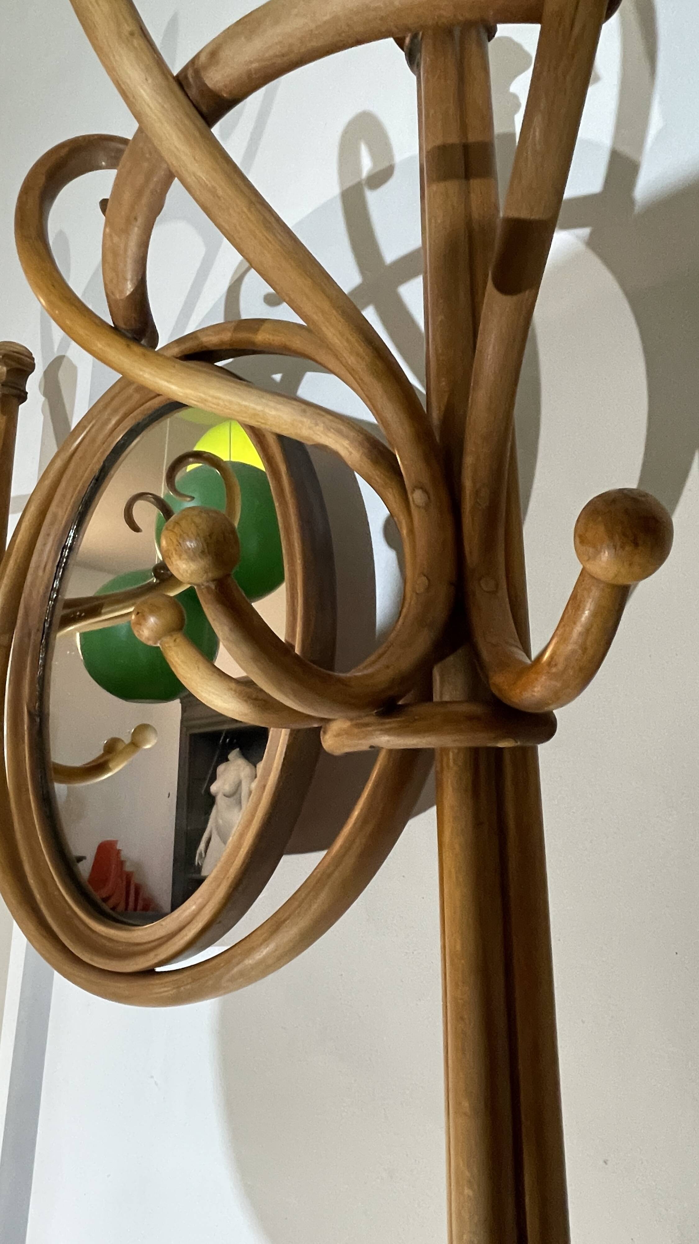 Double curved wood mirror coat rack by michael thonet gebrüder / freres, 1888