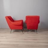 Pair of vintage 50s armchairs red fabric Italian design