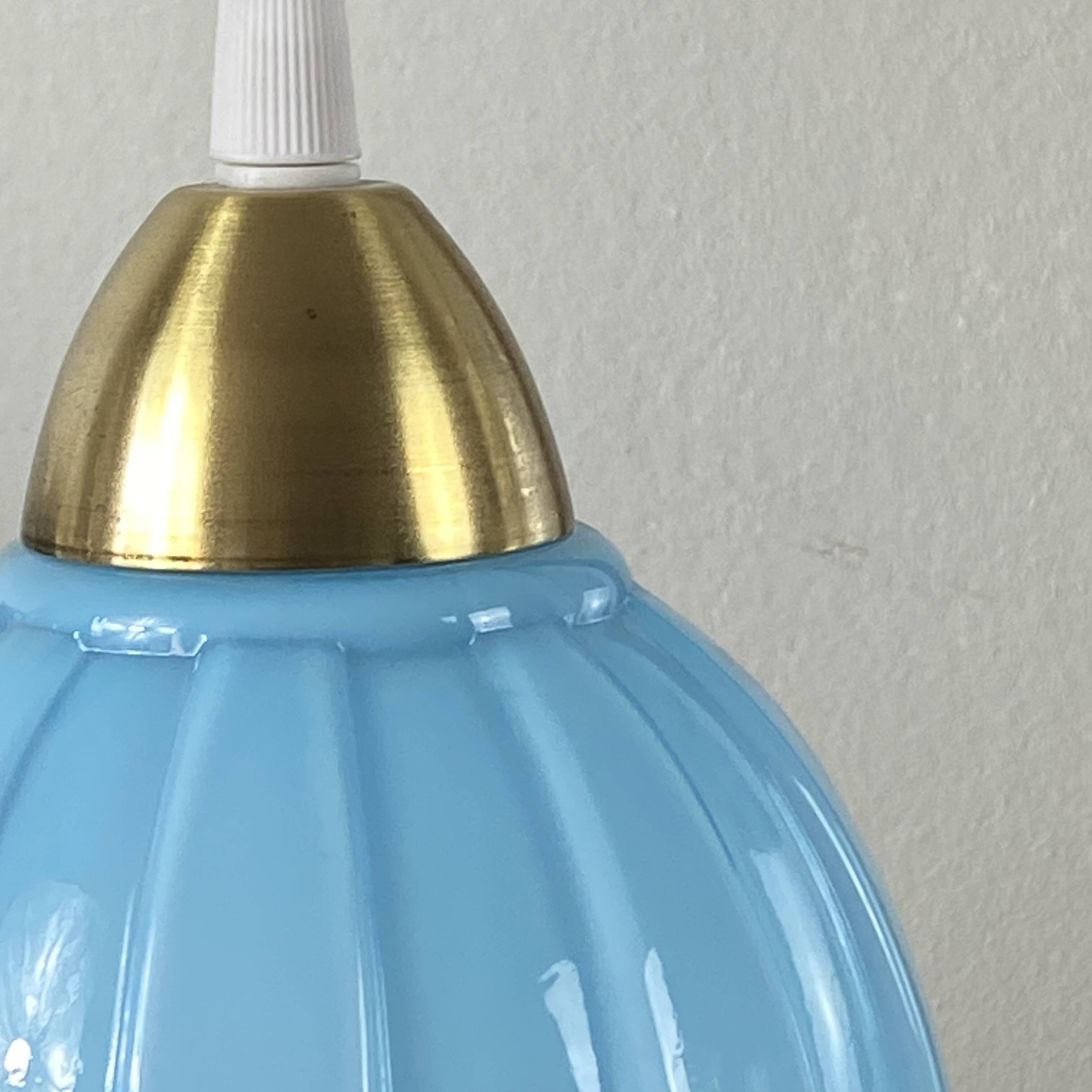 Vintage blue opaline glass tulip portable lamp