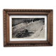 Carved wooden frame and old image "Bobsleigh in Leysin"