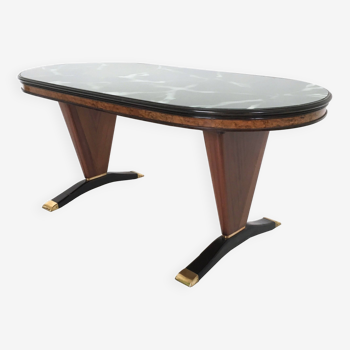 Oval Shaped Wooden Dining Table with Green Marble Effect Top, Italy