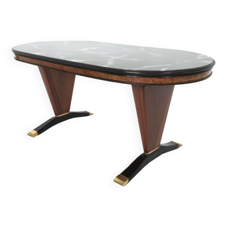 Oval Shaped Wooden Dining Table with Green Marble Effect Top, Italy
