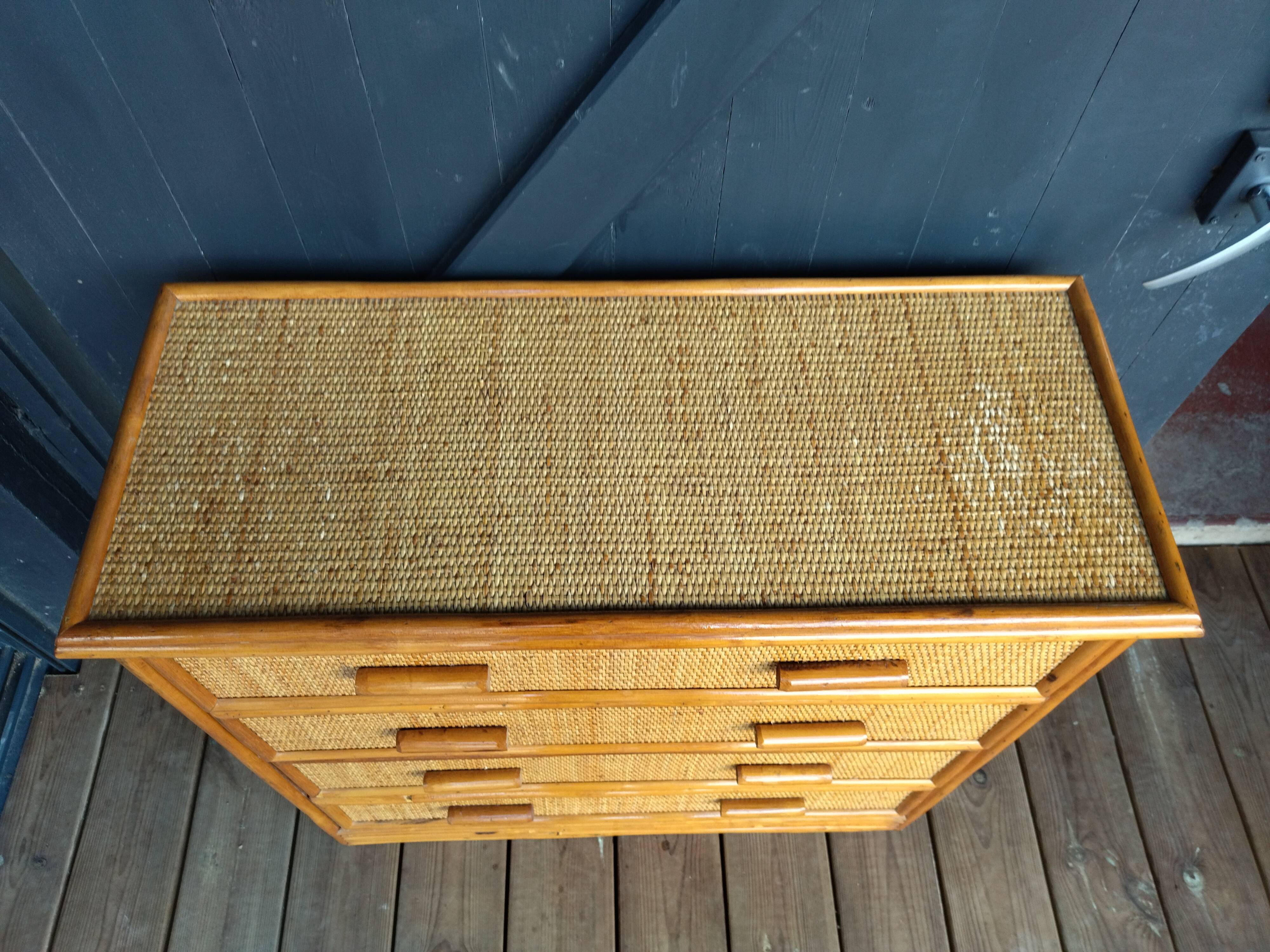 Small chest of drawers in rattan and bamboo