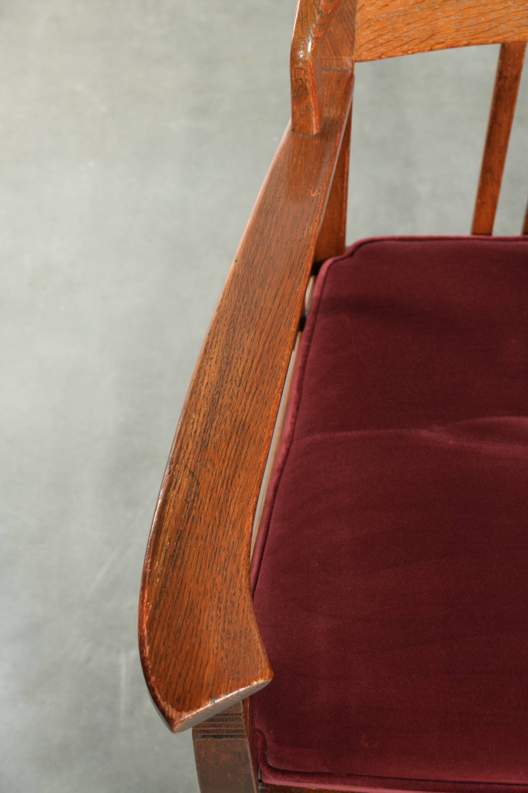 Set of two Art Nouveau design dining chairs with  red fabric upholstery