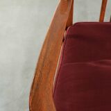 Set of two Art Nouveau design dining chairs with  red fabric upholstery