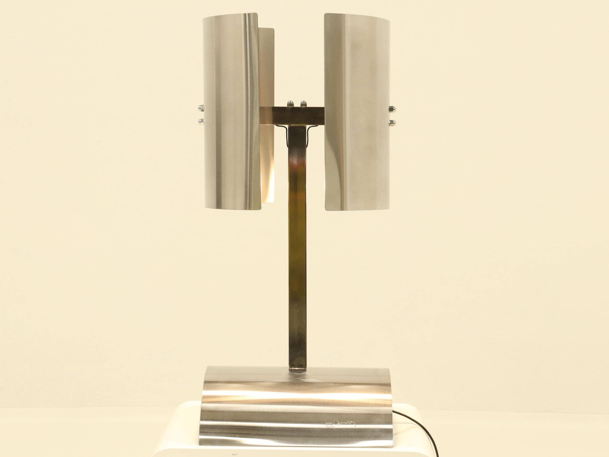 Rare Table Lamp in Stainless Steel by J. Bouvier, France, 1970s