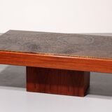 Brutalist Coffee Table with Copper Top and Wooden Base