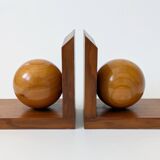 Pair of vintage bookends with polished wooden balls, Art Deco style