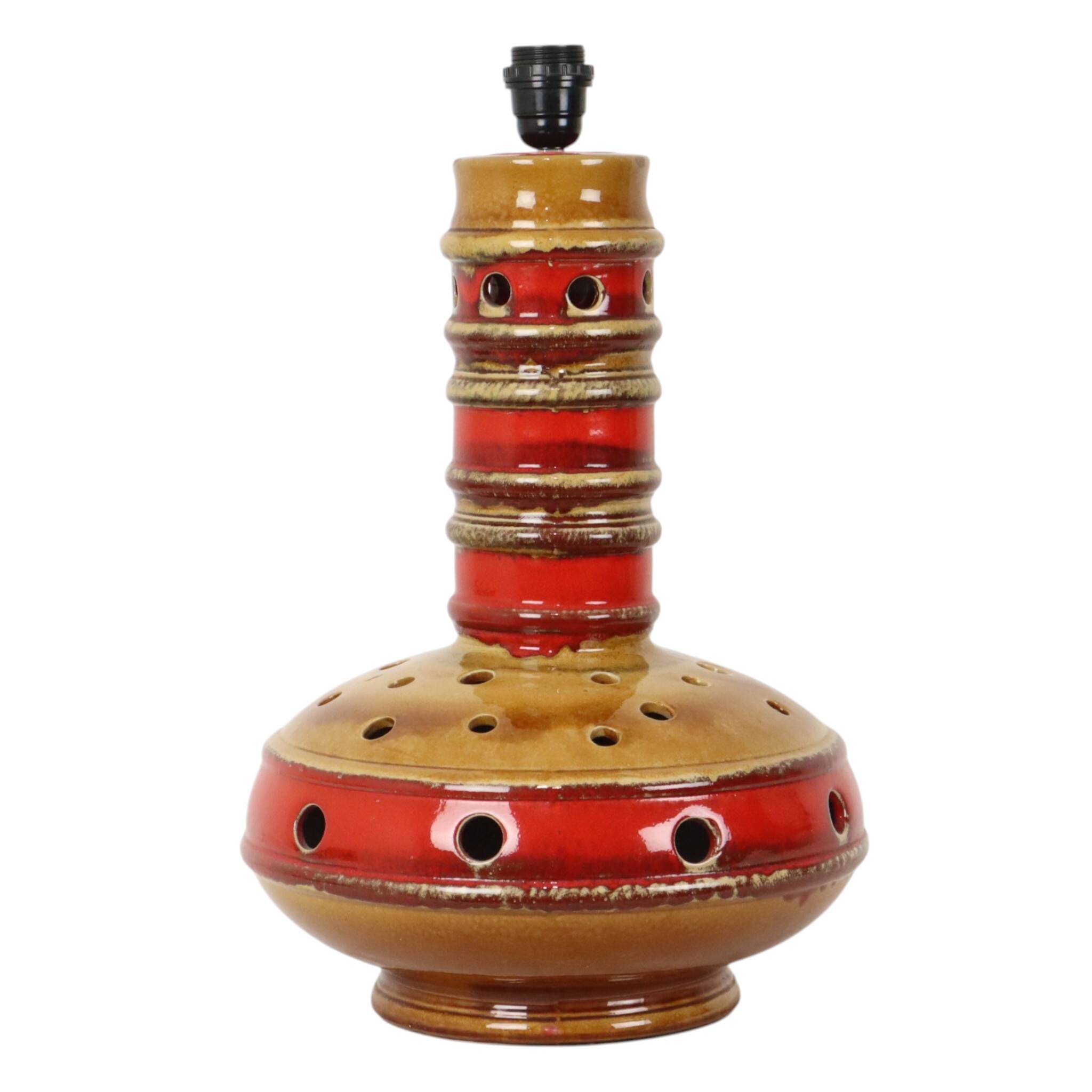 Large Red and Yellow Ceramic Lamp Base, Kil, Scandinavia, 51 cm