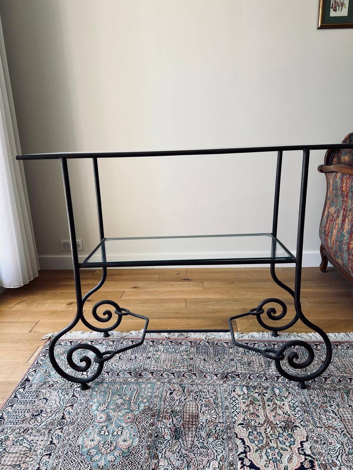 Wrought iron and glass side table