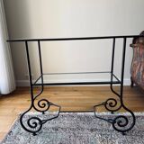 Wrought iron and glass side table