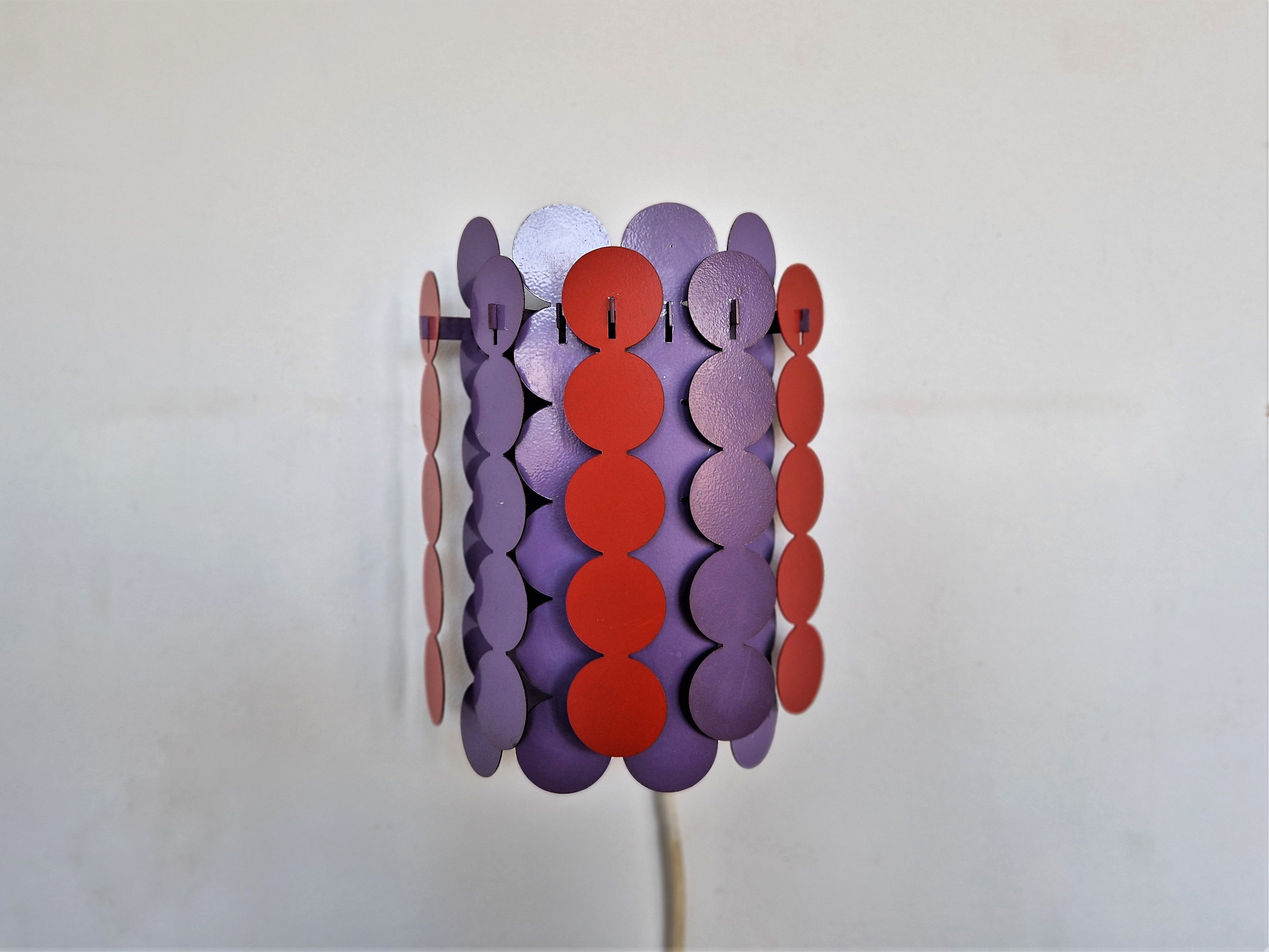 Red and purple metal strip wall lamp by Doria Leuchten, Germany 1960's/1970's