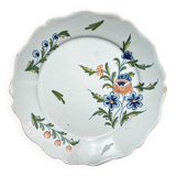 Ancienne Assiette Faïence Française XVIIIème NEVERS motif fleuri