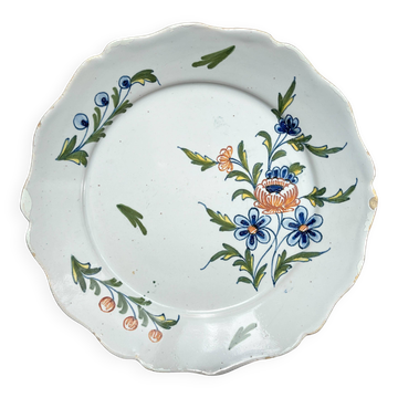 Ancienne Assiette Faïence Française XVIIIème NEVERS motif fleuri