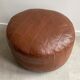 Vintage brown patchwork round leather ottoman / poof / bench