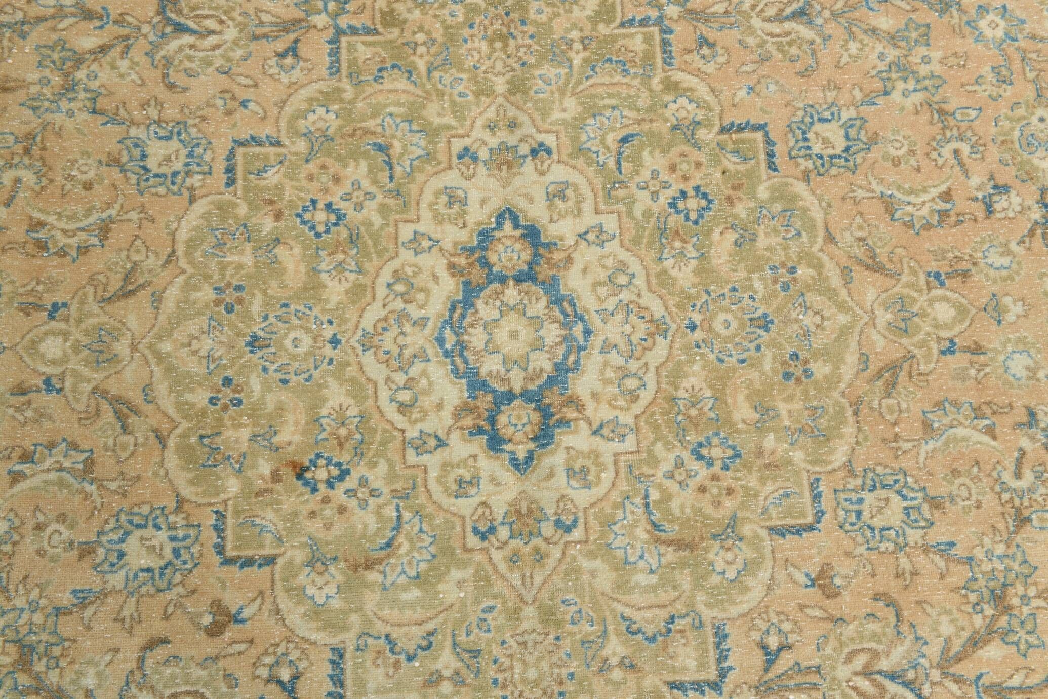Sky Blue Hand Knotted Antique Vintage Persian Tabriz Rug, 293x407 Cm