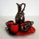 Vallauris two-tone liqueur service vintage flamed stoneware