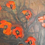 Signed poppy pattern painting and its frame