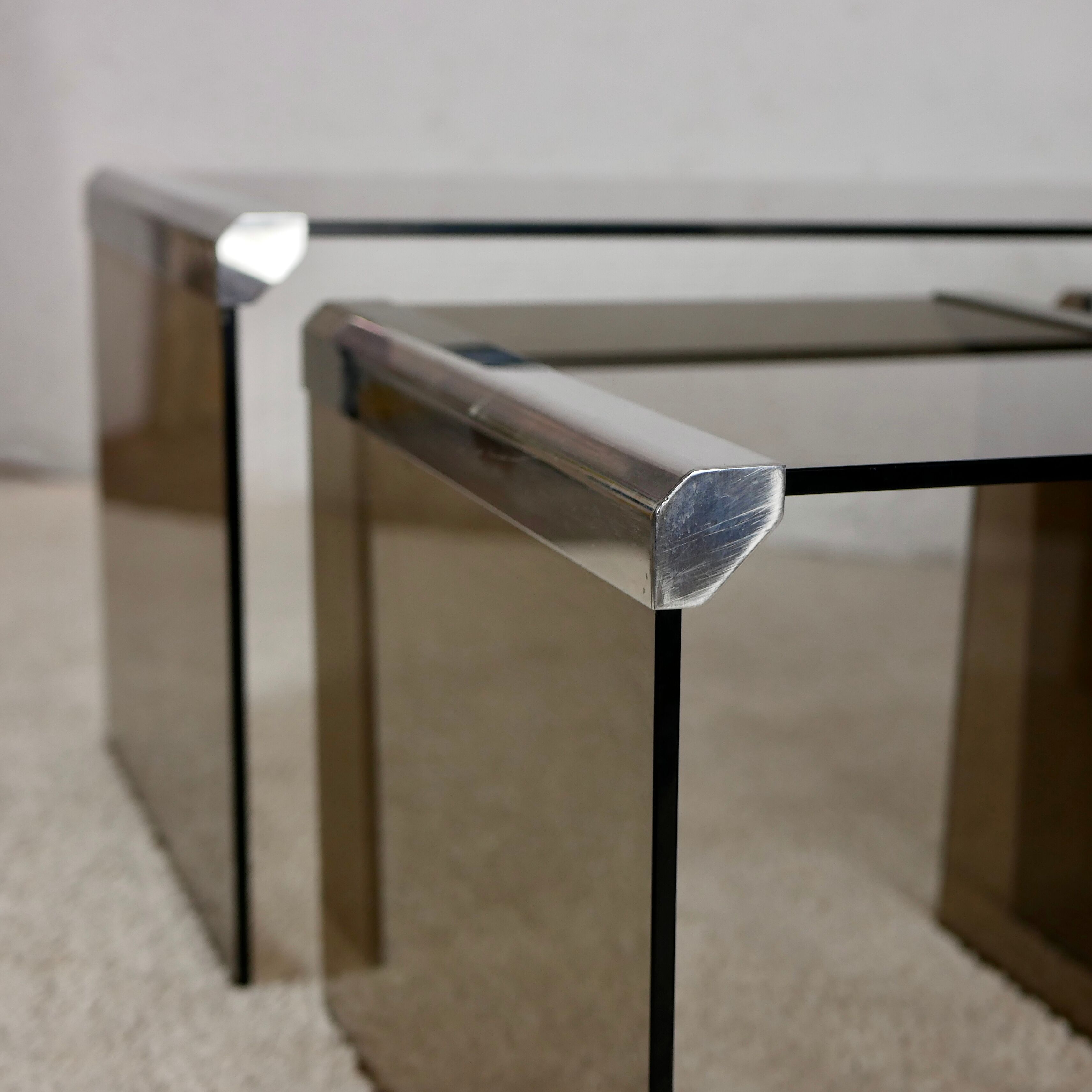 Nesting tables smoked glass by Gallotti & Radice
