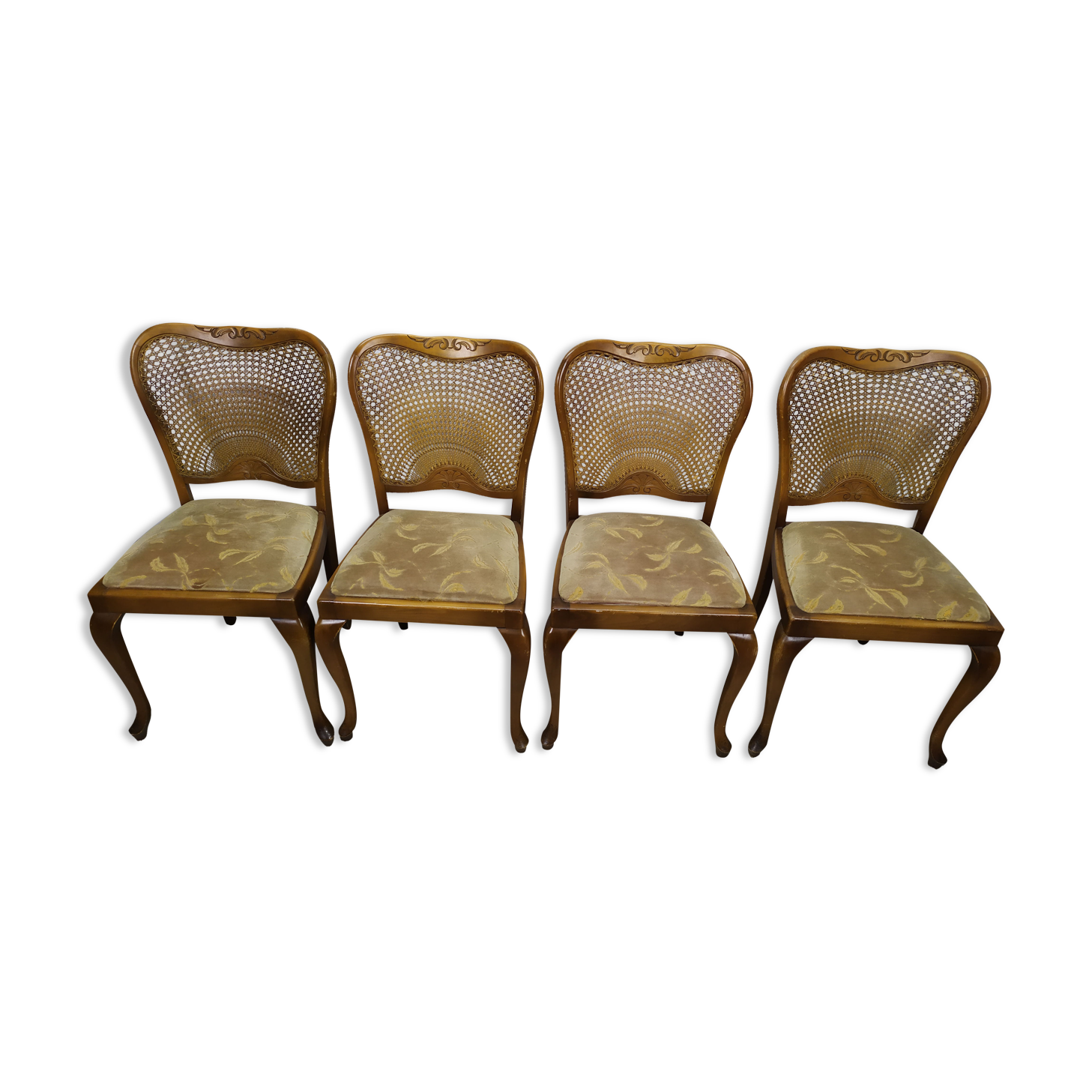 Set of 4 wooden chairs cannage and seat spring