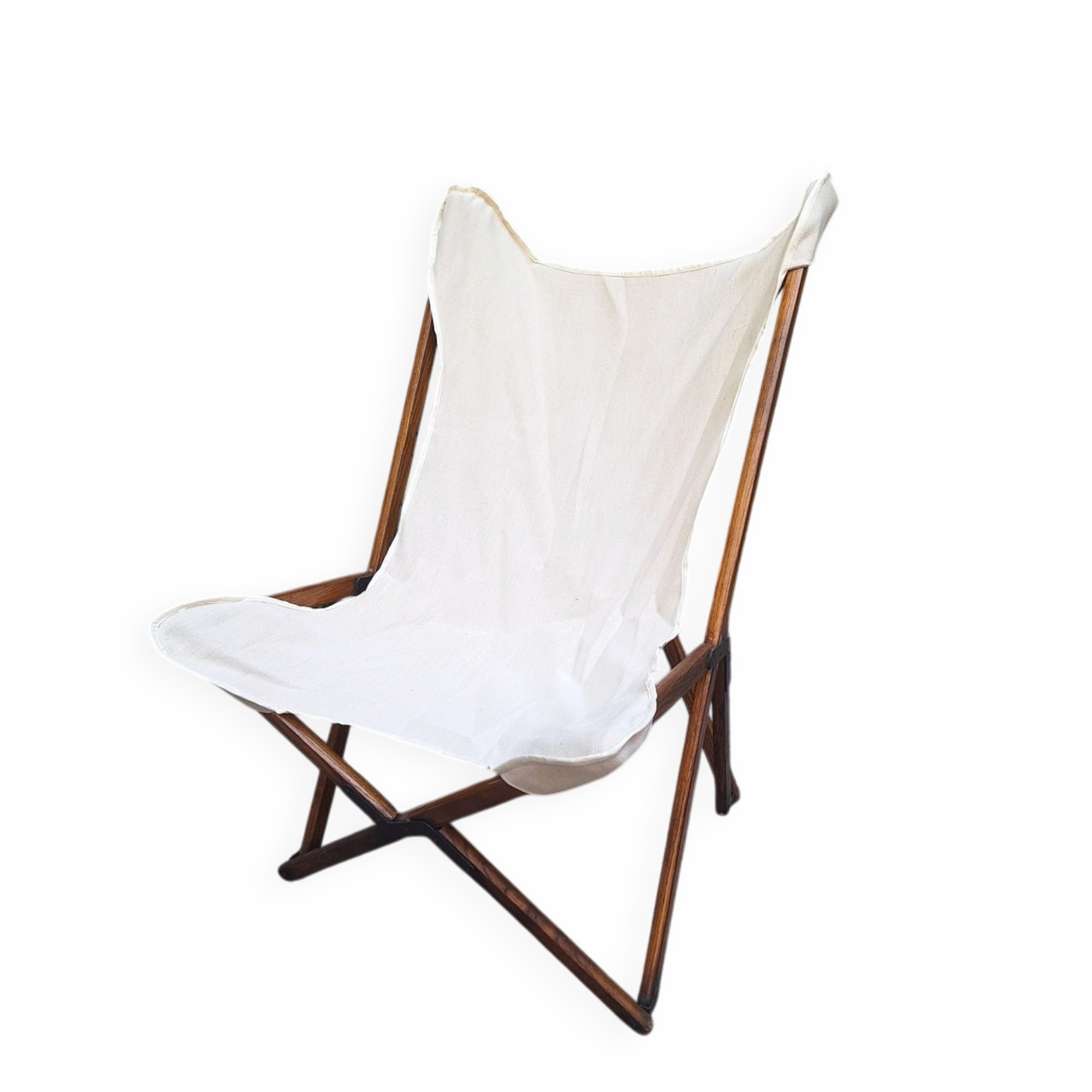 Fauteuil pliant modèle Tripolina en bois, fer et tissu pour Citterio, années 1970.