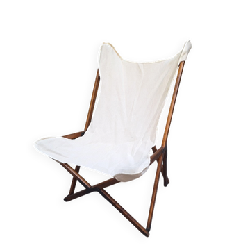 Fauteuil pliant modèle Tripolina en bois, fer et tissu pour Citterio, années 1970.