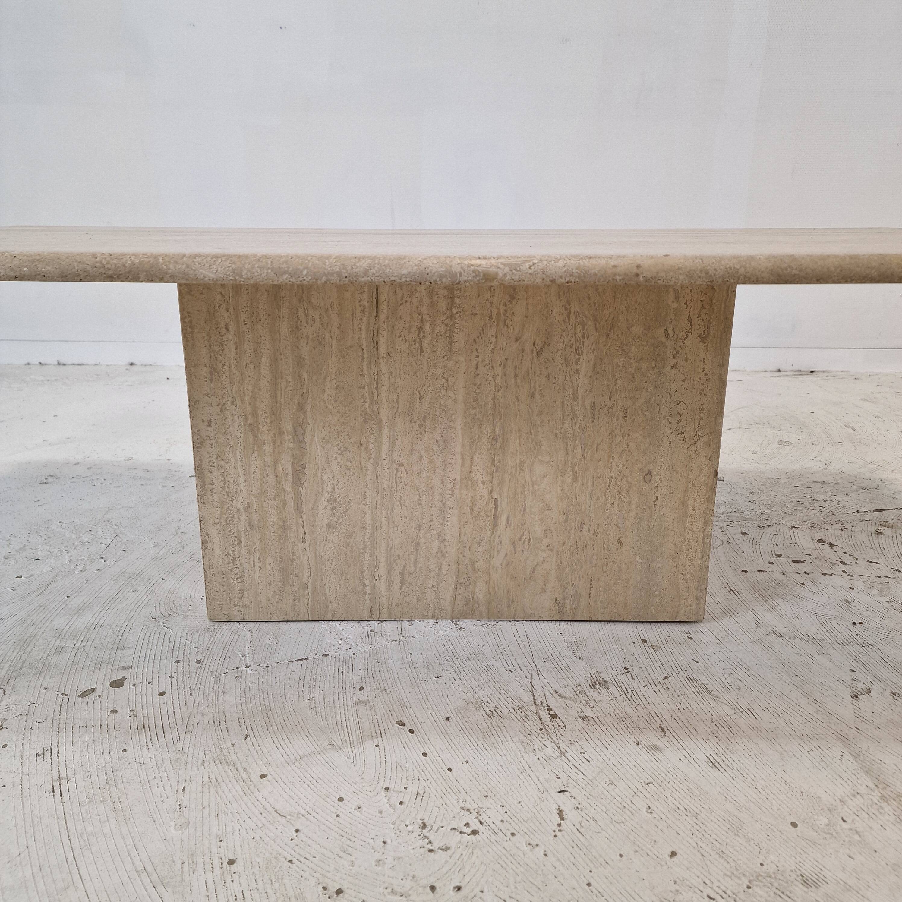 Italian Rectangle Coffee Table in Travertine, 1980s