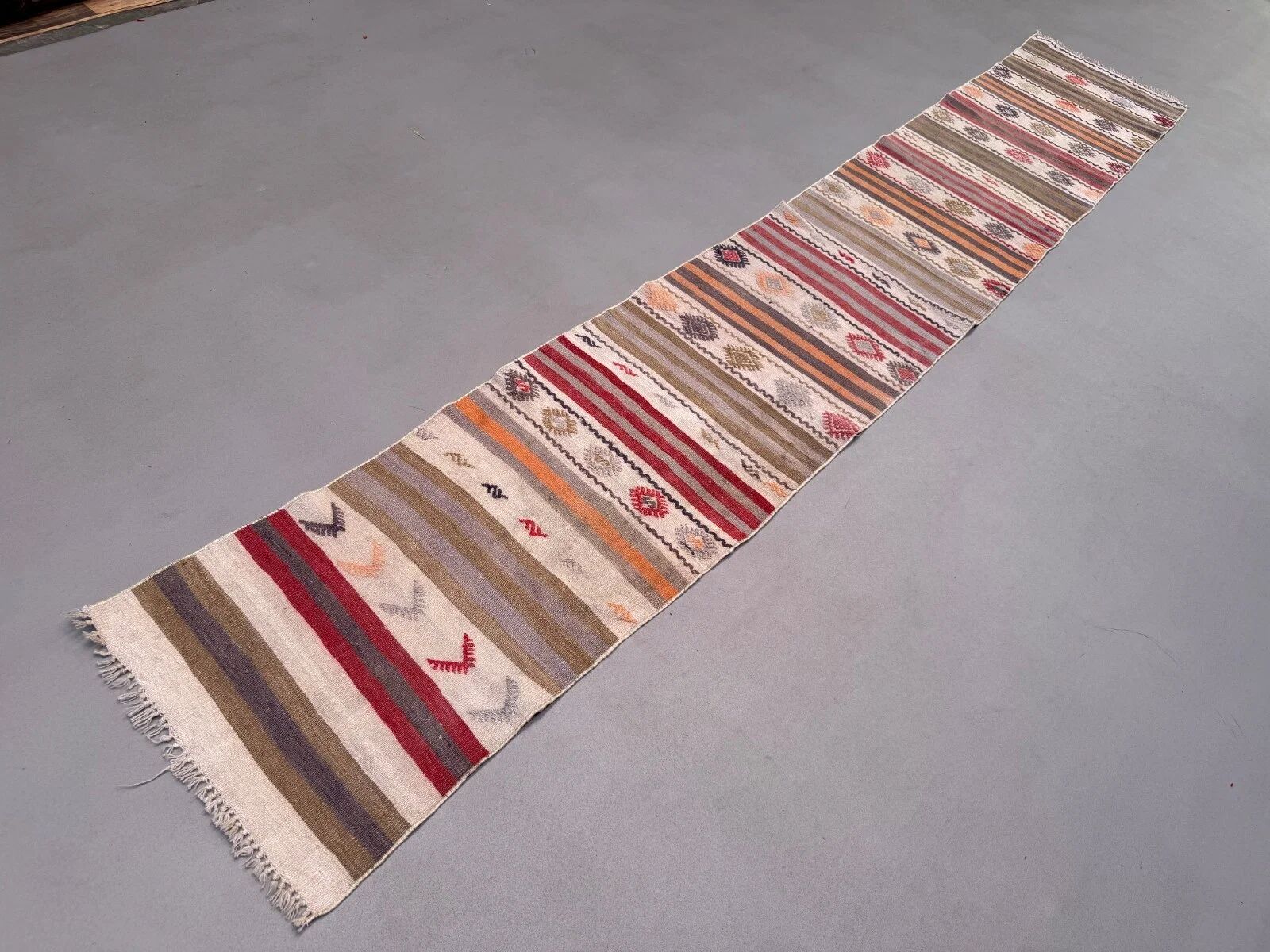 Couloir kilim étroit 57x350 cm shabby chic, vintage turc kelim 2572