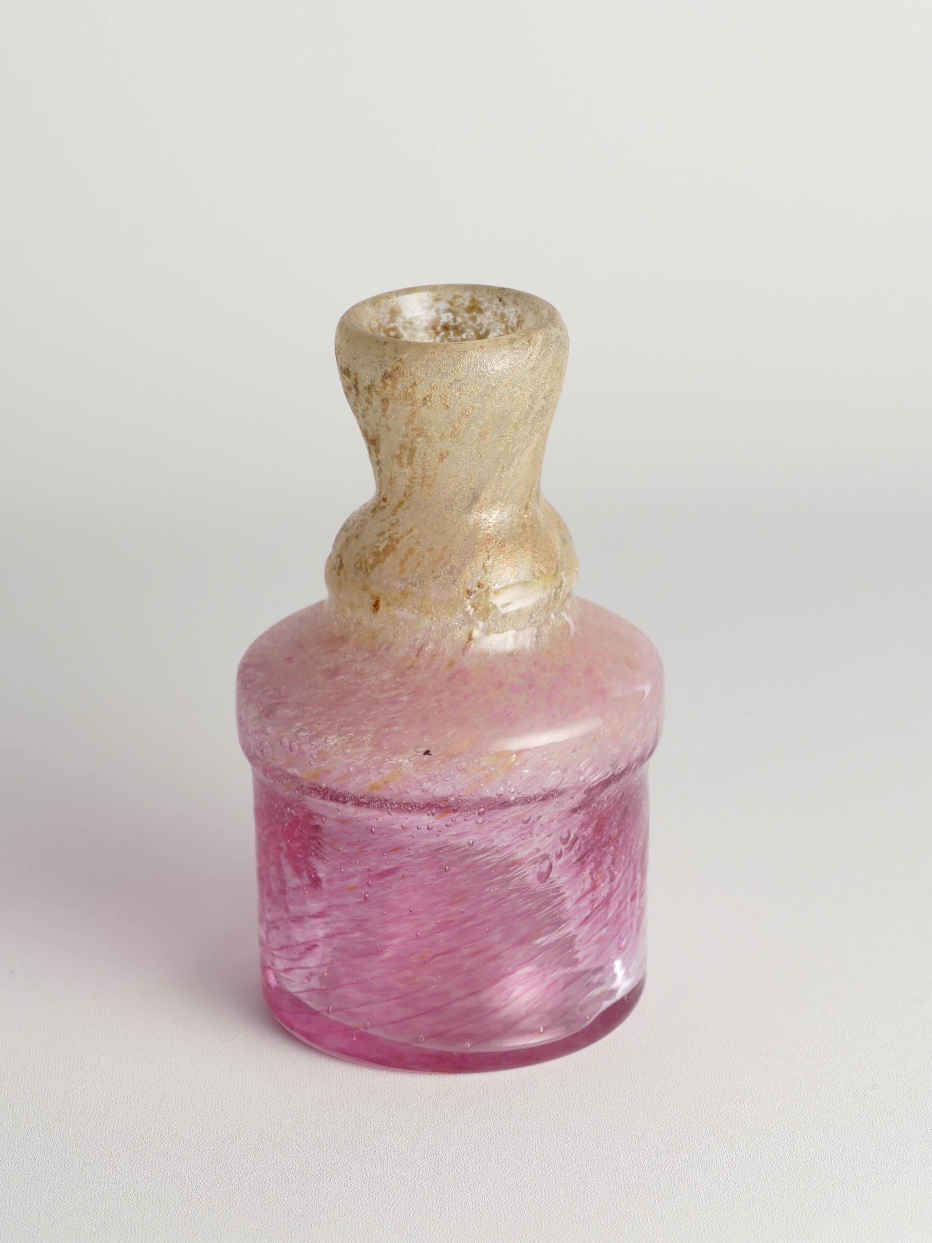Unique Bubblegum Pink and Yellow Art Glass Vase by Milan Vobruba, Sweden 1980s