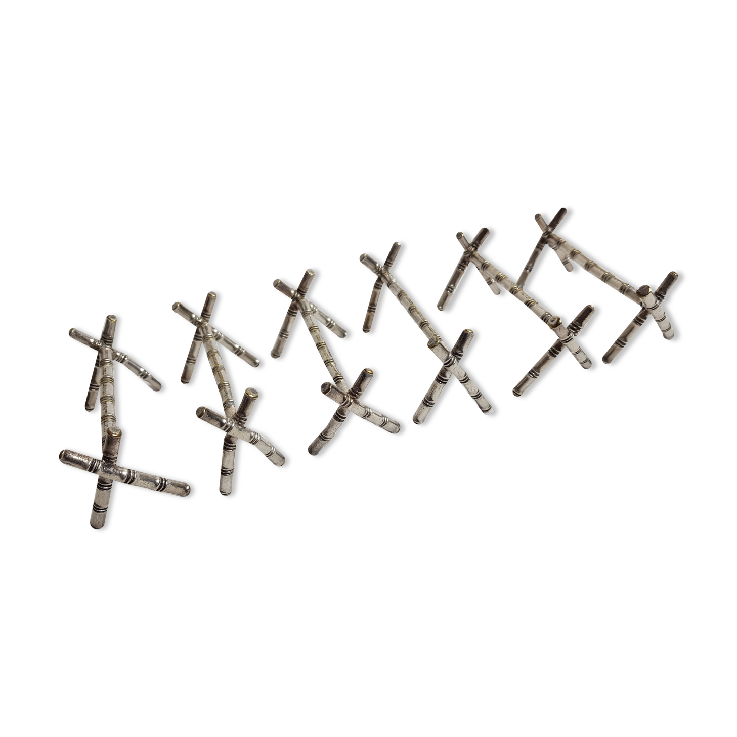 Set of six knife holders in silver metal in imitation of bamboo