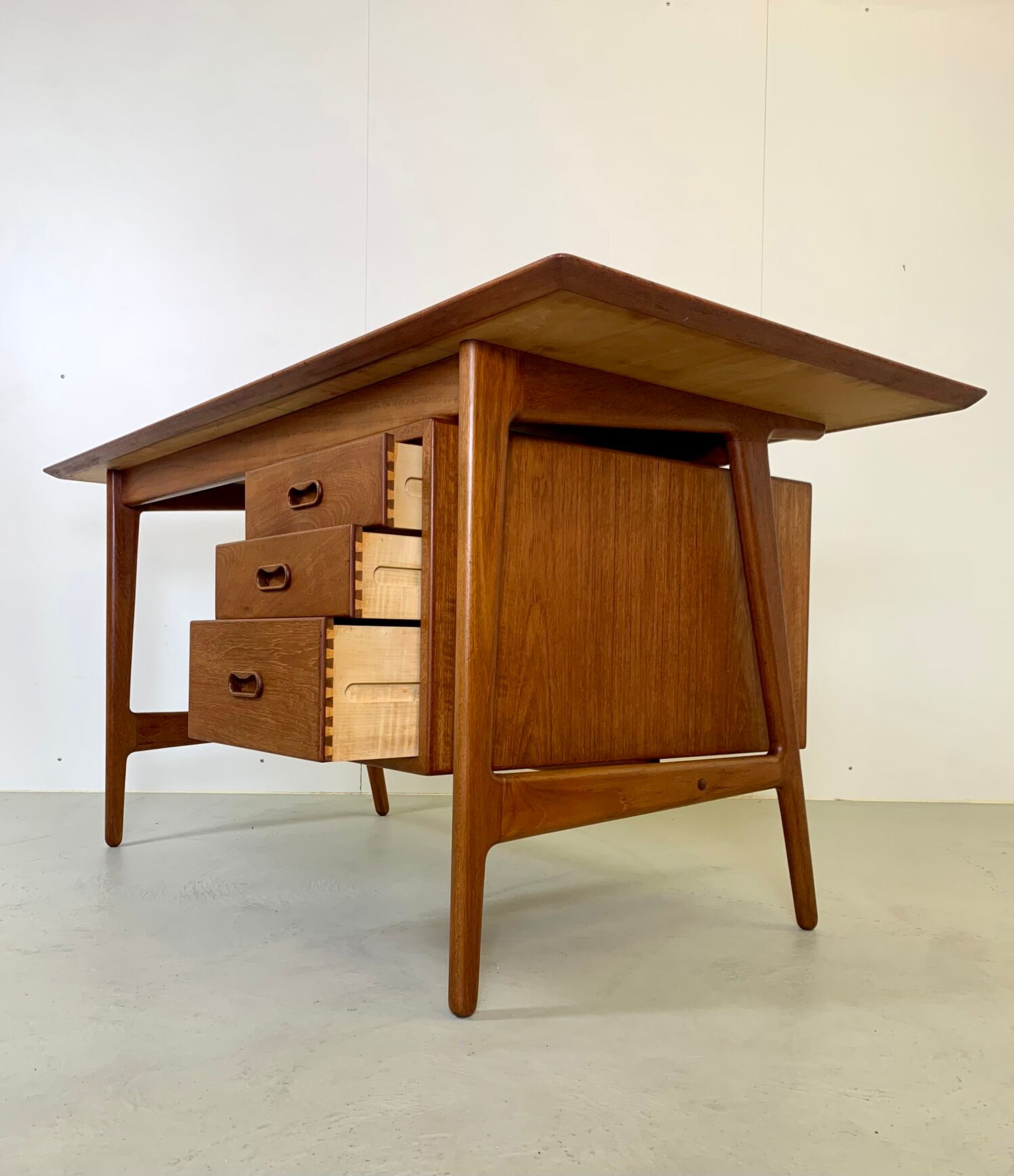 Danish midcentury teak executive desk by Arne Vodder edited by Sibast