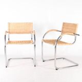 Pair of wicker and metal armchairs