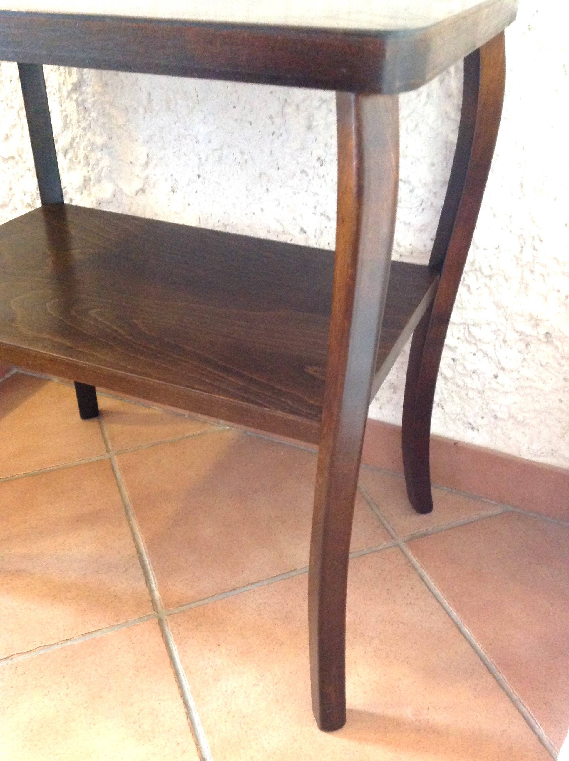 Varnished wooden stand with two shelves and curved legs / 50s-60s
