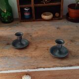 Pair of antique pewter candle holders