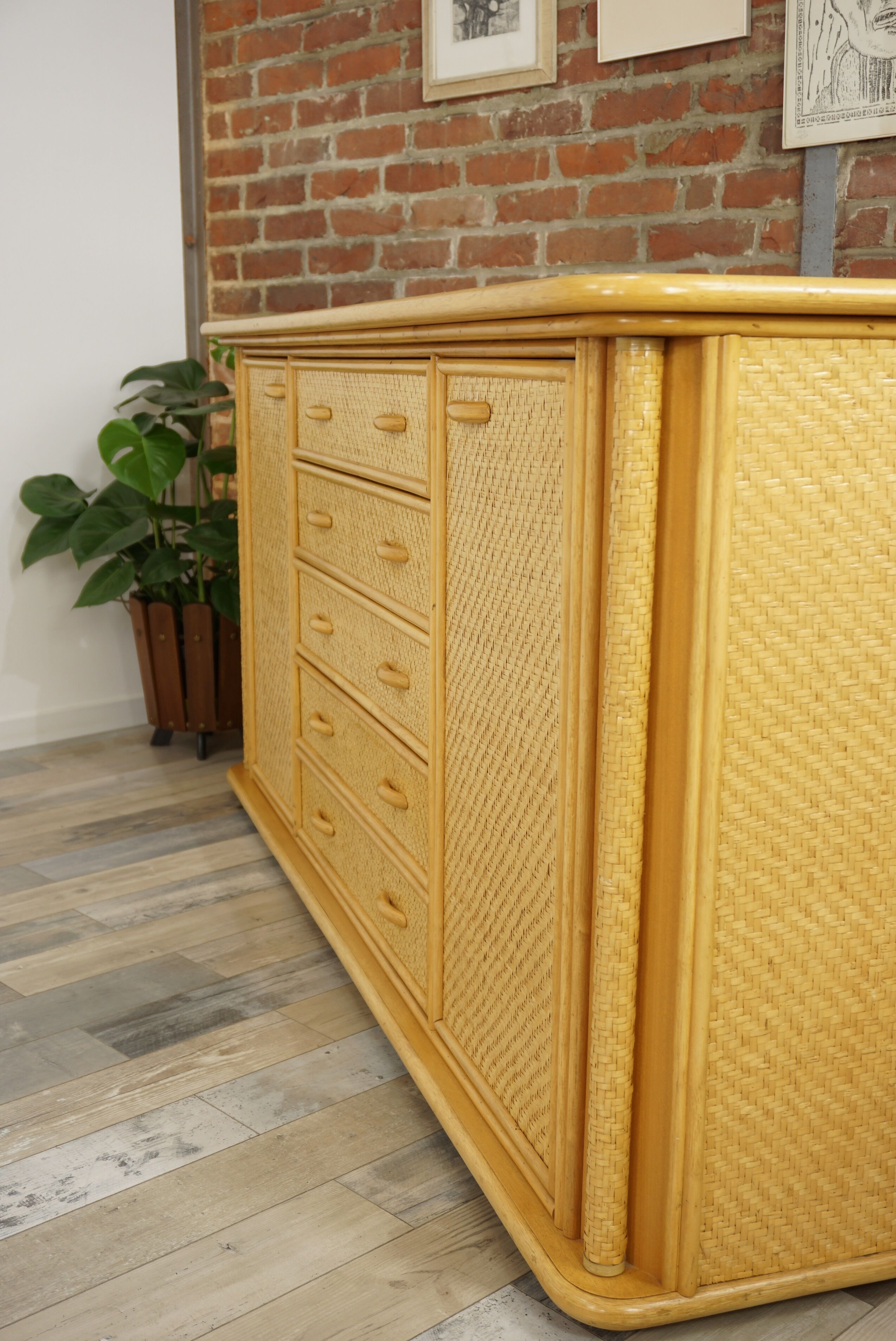 Wooden and rattan sideboard