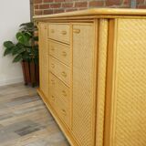 Wooden and rattan sideboard