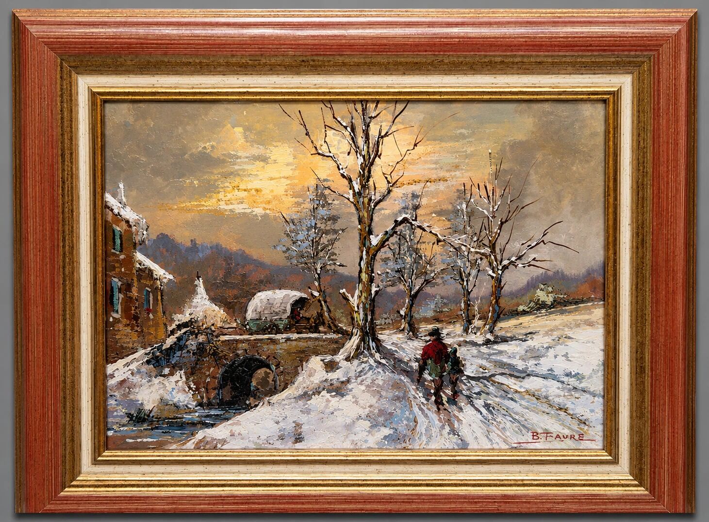 Oil on panel signed B. Franco depicting a lively winter landscape.
