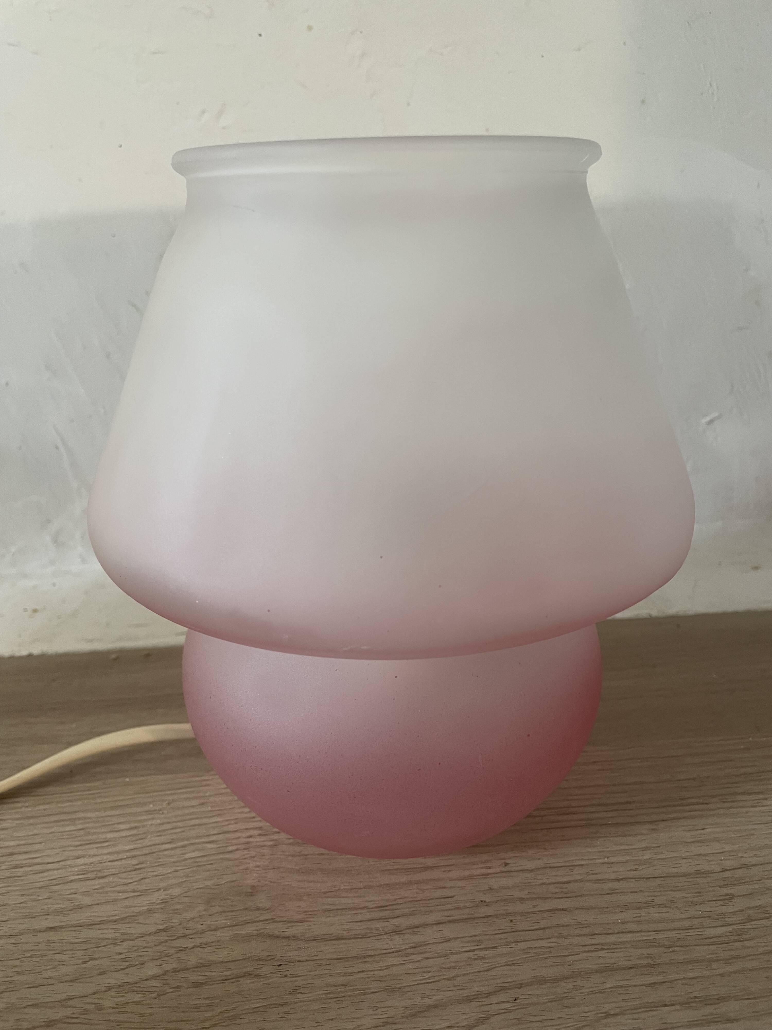 Pair of frosted pink glass mushroom lamps
