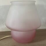 Pair of frosted pink glass mushroom lamps