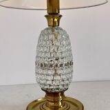 Italian mid-century table lamp with brass and creased murano glass