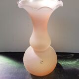 Old centrovetro vase pink opaline glass corolla neck made in Italy vintage