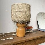 50s wood and straw lamp
